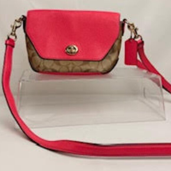 Coach Signature Canvas & Pebbled Leather Crossbody Bag Pink/Khaki, Gold Hardware - Picture 5 of 8
